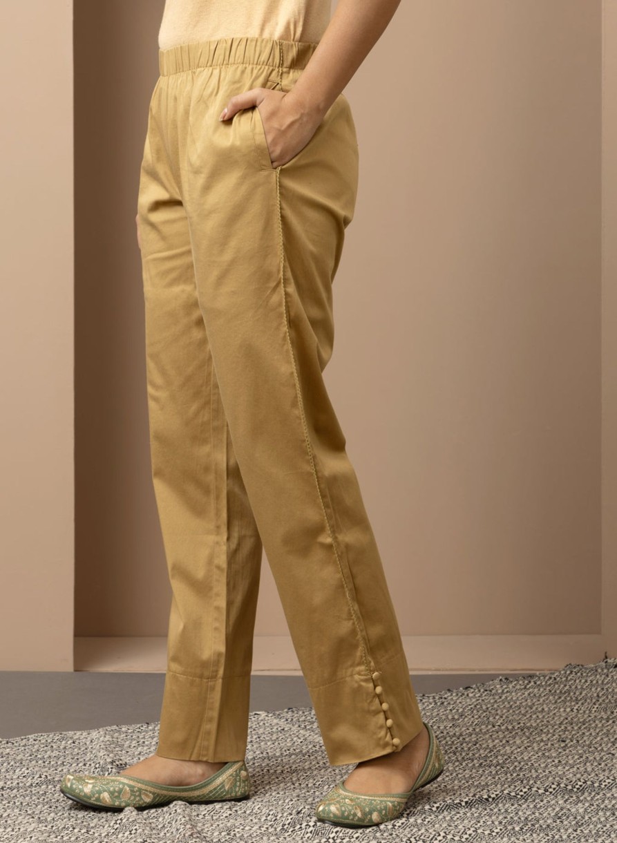 Bottom Wear Lakshita  Golden Trouser Capri In Solid Color – Explorviewwear