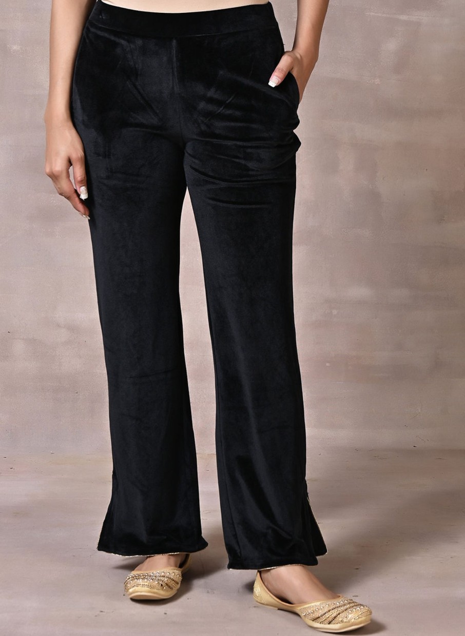 Bottom Wear Lakshita | Charcoal Black Velvet Pants – Explorviewwear